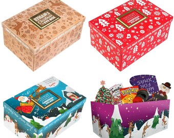 2 Christmas Eve Box Collapsible Santa Present Treat Box Personalisable Name Tag