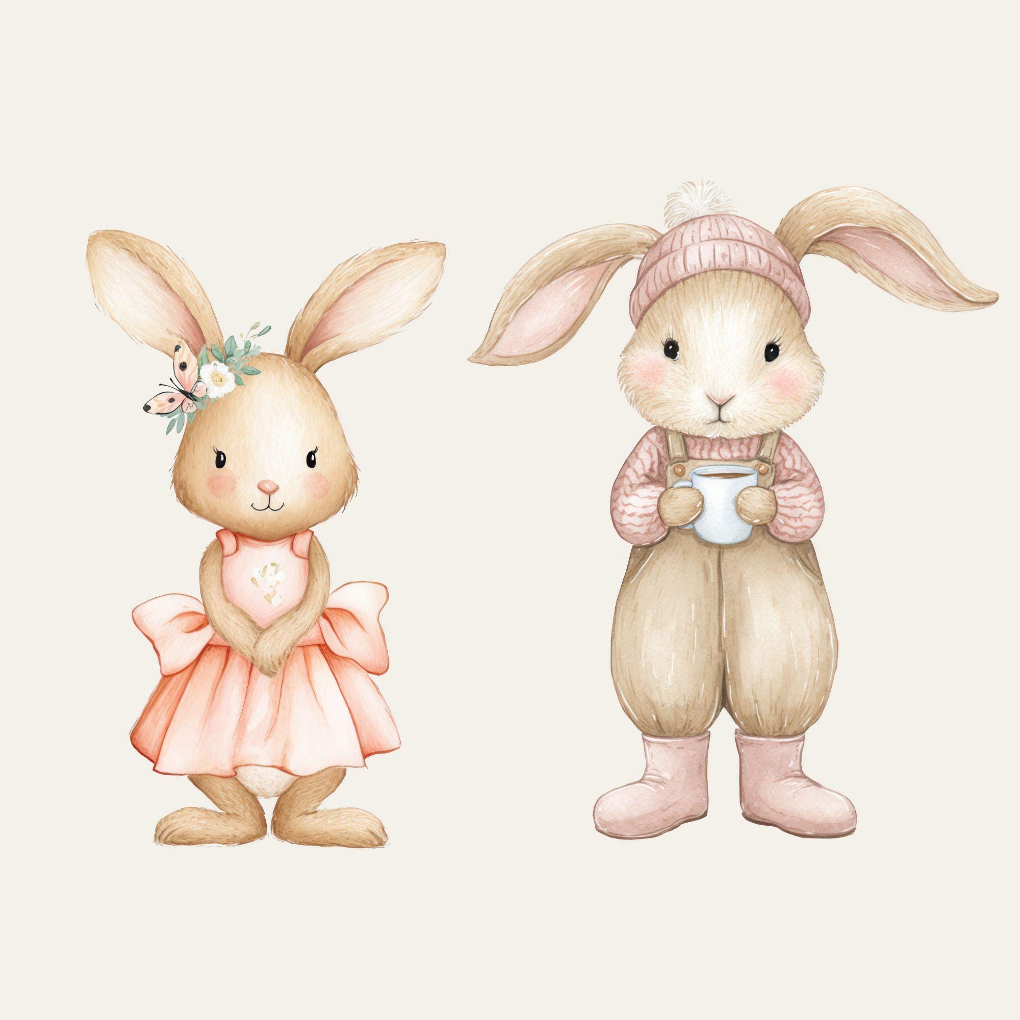 Watercolor Bunny Clipart Bundle: Pastel Rabbit Illustrations (PNG ...