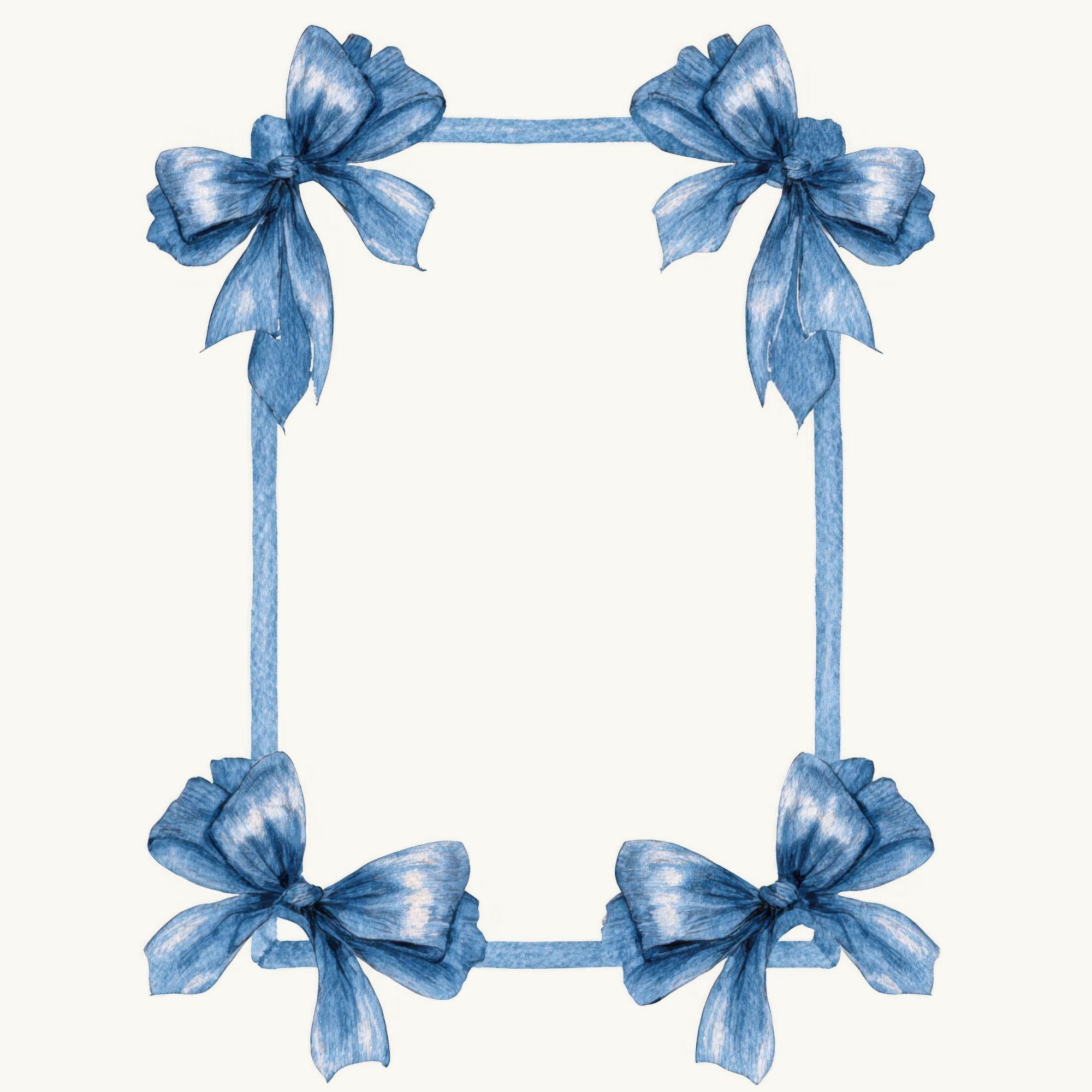 Blue Ribbon Frame Clipart PNG Bundle, Coquette Bow Border Set ...