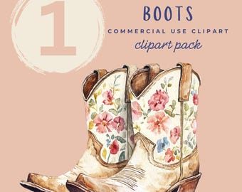 Floral Cowgirl Boots Clipart, Western Watercolour Boots PNG, Country Girl Clipart, Boho Rodeo Boots Download, Single Clipart