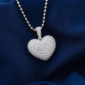 14k Gold Moissanite Heart Necklace / 1.50 CT Simulated Diamond Heart Necklace / Solid Gold Heart Pendant for Women / Sterling Silver Pendant
