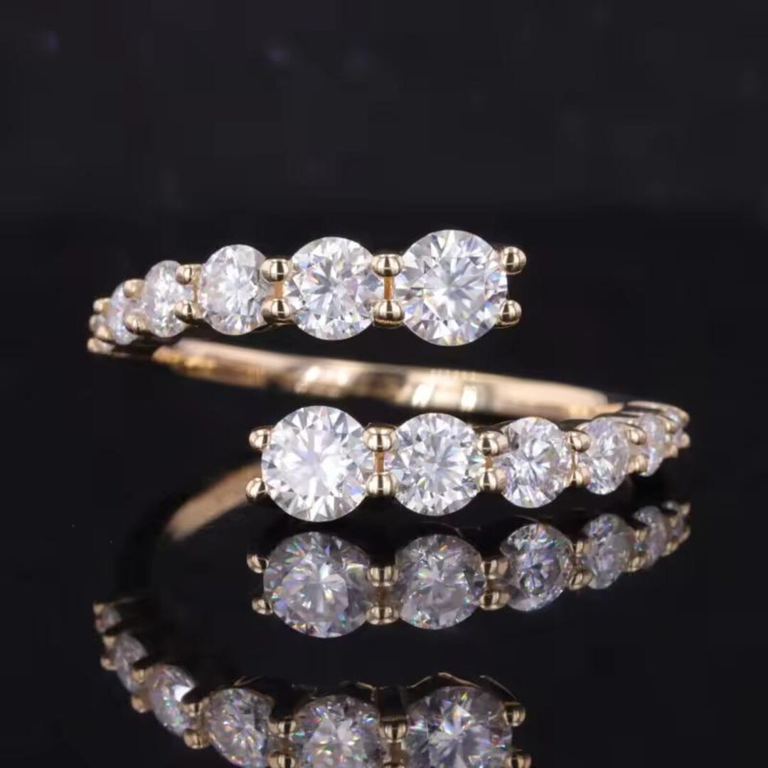 3.00CT Round Cut Moissanite Wedding Band, 14K Solid Yellow Gold Bypass ...