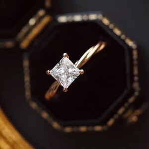 1.50 TCW Princess Cut Lab grown Diamond Engagement Ring, 14K Solid Gold Solitaire Ring, Twisted Wedding Band, Yellow Gold Ring, Bridal Ring.
