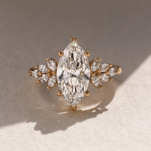 10K Yellow Gold Marquise Cut Moissanite Engagement Ring/ 1.70 Carat Women Ring /Engraving : &quot; Love Always&quot;,  Ring Size 4 US .