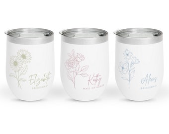 Bridesmaid Wine Tumbler, Custom Bridesmaid Tumbler Gifts, Birth Flower Bridesmaid Gifts, Custom Bridesmaid Proposal Gift, Birth Flower Gift
