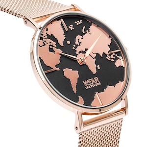 Damen 326L Stahl und wasserdichte Weltkarte Armbanduhr - verstellbares Band - GlobeTrotter Modell