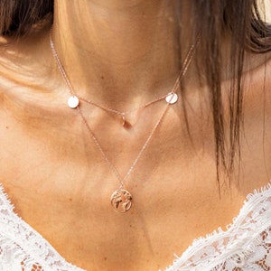 Collier Double avec Pendentif Carte du Monde en Argent 925 - Modèle Sofia