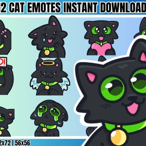 12 Cute Black Cat Emotes for Twitch, YouTube, Discord | Streamer Emotes, Instant Download, Digital Product | Emotes for Cat and Animal lover