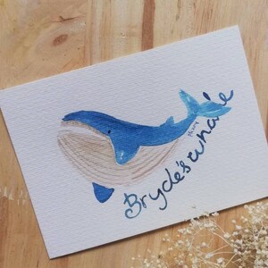 Pintura original de acuarela de ballena