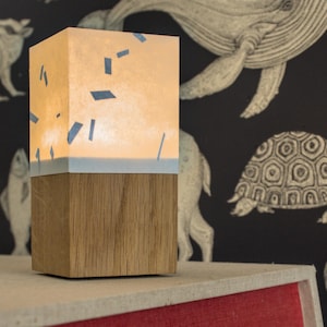 Luce notturna da tavolo, lampada in stile giapponese, legno, carta washi, intarsi naturali, lanterna fatta a mano in Francia