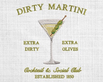 Dirty Martini embroidery designs, Martini embroidery pattern, Coccktail & Social club machine embroidery designs, Martini embroidery files