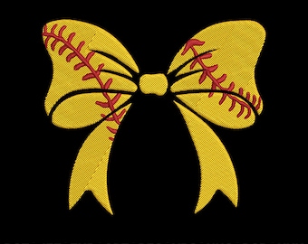 Softball bow embroidery designs, Softball bow embroidery pattern, Softball bow machine embroidery designs, Softball embroidery files trendy