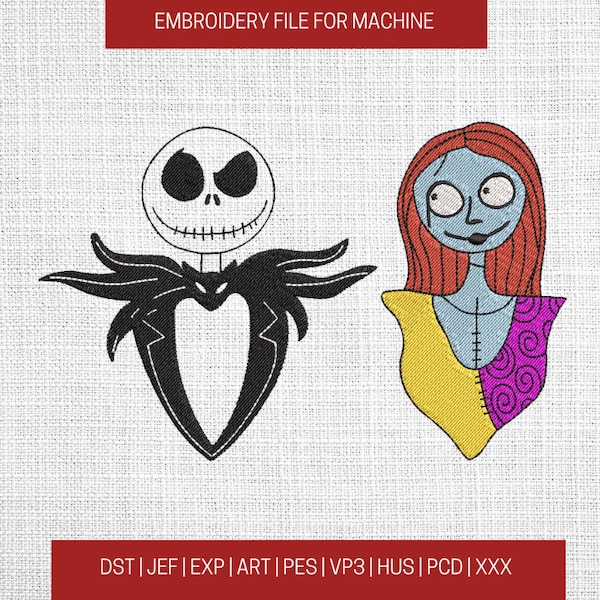 Nightmare before Christamass embroidery designs, Nightmare couple embroidery pattern, Nightmare before Christmas machine embroidery files
