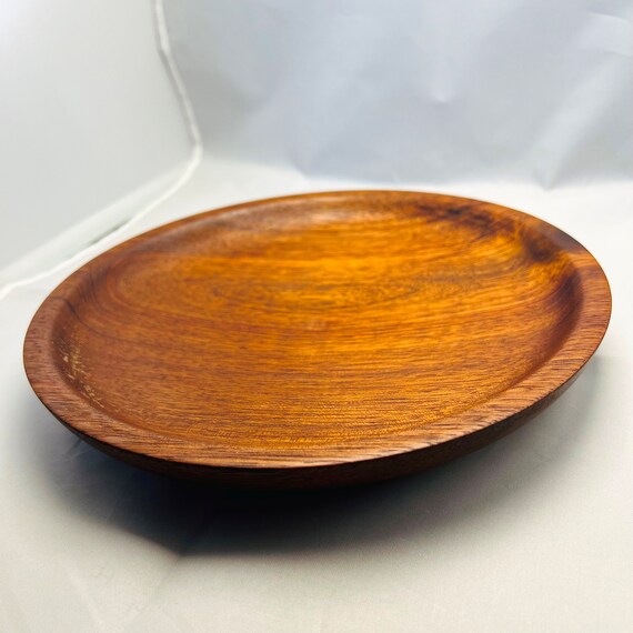 Turned iroko wood serving plate
