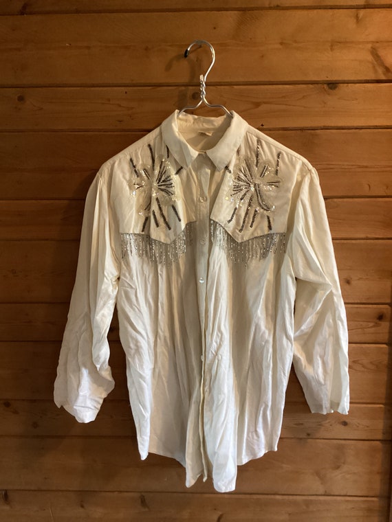 Vintage Unbranded Beaded Western-Flare Button Down