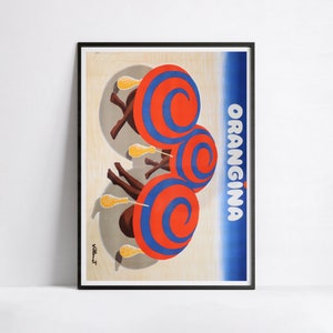 Poster Orangina "Ombrelloni sulla spiaggia" - Villemot - Alta Definizione - carta opaca 230gr/m