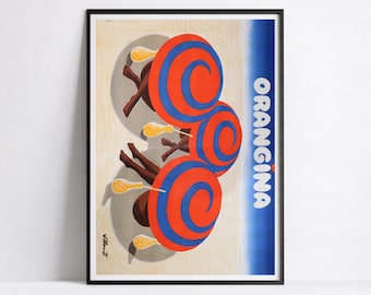 Orangina poster &quot;Parasols on the beach&quot; - Villemot - High Definition - matte paper 230gr/m