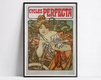 Vintage bicycle poster &quot;Cycles Perfecta&quot; - Alphonse Mucha - High Definition - matte paper 230gr/m2