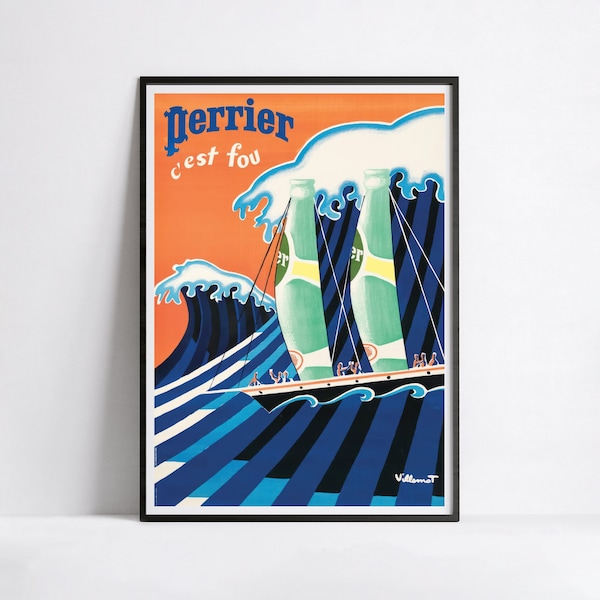 Affiche Perrier "Voiliers Perrier" - Villemot - Haute Définition - papier mat 230gr/m