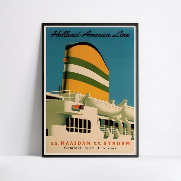 Affiche bateau vintage "Holland America Line" - Haute Définition - papier mat 230gr/m