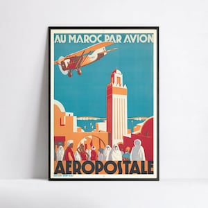 Poster da parete vintage "Aéropostale - in Marocco in aereo" - Air France - Alta definizione - carta opaca 230gr/m