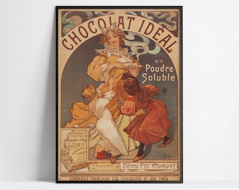 Alphonse Mucha &quot;Chocolat Ideal&quot; vintage poster - Art Nouveau - High Definition - matte paper 230gr/m2