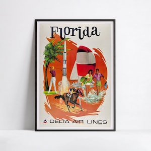 Poster di viaggio vintage "Florida" - Delta Airlines - Alta Definizione - carta opaca 230gr/m