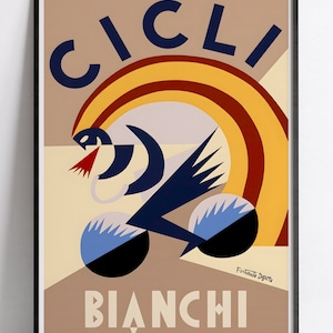 Poster bicicletta vintage "Cicli Bianchi" - Fortunato Depero - Alta Definizione - carta opaca 230gr/m