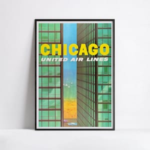 Poster di viaggio vintage "Chicago" - United Airlines - Alta Definizione - carta opaca 230gr/m
