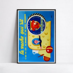 Poster vintage de cozinha "The Laughing Cow" - Hervé Morvan - Alta Definição - papel fosco 230gr/m