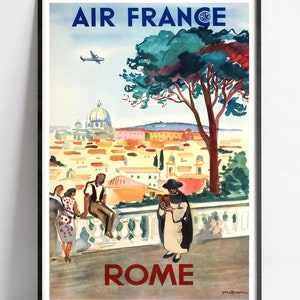 Poster da parete vintage "Roma" - Air France - Alta Definizione - carta opaca 230gr/m Yves Brayer
