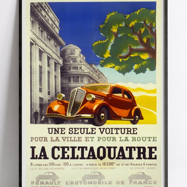Affiche voiture vintage "Renault Celtaquatre" - Haute Définition - papier mat 230gr/m