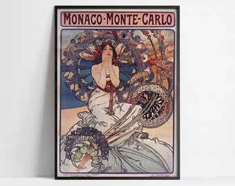 Vintage &quot;Monaco -Monte Carlo&quot; poster - Alphonse Mucha - High Definition - matte paper 230gr/m2