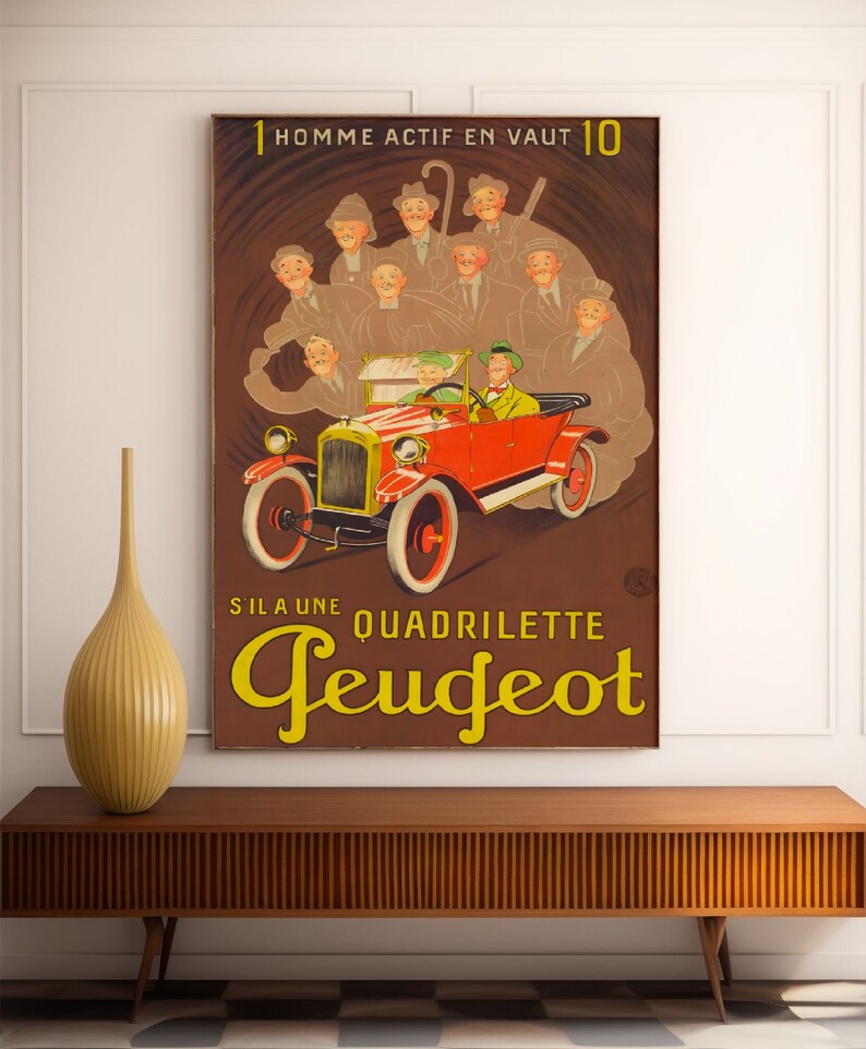 Vintage Car Poster quadrillette Peugeot Mich High Definition Matte