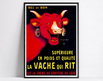 Affiche cuisine vintage "La Vache qui rit" - Benjamin Rabier - Haute Définition - papier mat 230gr/m