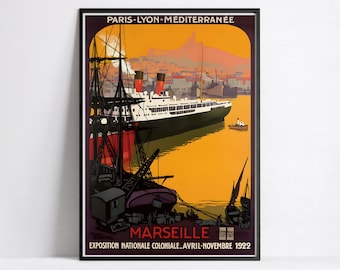 Vintage city poster "Marseille - colonial exhibition 1922" - Roger Broders - High Definition - matte paper 230gr/m