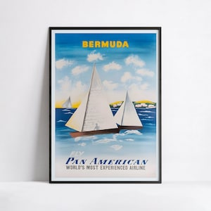 Vintage travel poster &quot;Bermuda&quot; - sailboats - Panam - High Definition - matte paper 230gr/m
