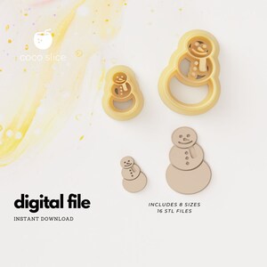 Snowman polymer clay cutter | STL File Digital Download | 8 sizes | 2 cutting widths