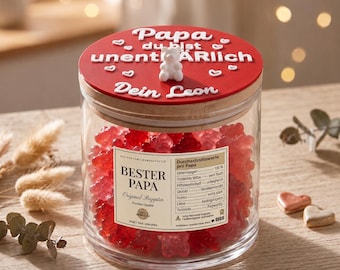 Gepersonaliseerd papa-cadeau | Beste papa gummibeerpot met naam | Cadeau voor vaders | Snoeppot cadeau voor papa van kind