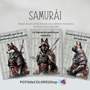 SAMURÁI, 46 cartas mensaje tamaño mini, para obtener respuestas intuitivas en tu día a día. Bellas imágenes de PERROS SAMURÁI