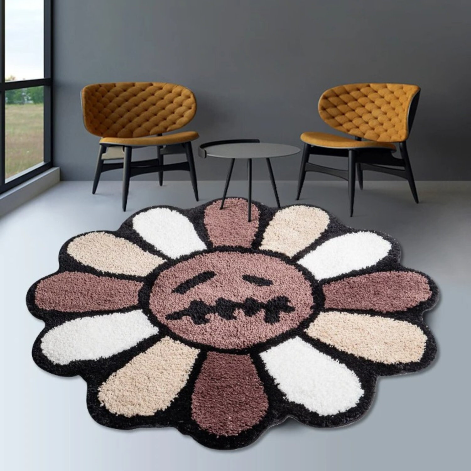 Takashi Murakami Smiley Face Rug, Chair Mat Takashi Murakami Sunflower,  Cool Floor Rug, Carpet Room Doormat Non-Slip, Rainbow Flower Rug