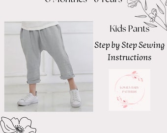 Patrón de costura para pantalones de bebé: Pantalones fáciles para niños (Descarga digital en PDF)