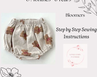 Baby Bloomers Sewing Pattern, PDF Digital Baby Sewing Pattern, Kids PDF Download. From 0 To 6 Years.