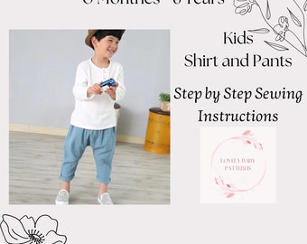 Patrón de costura de camiseta y pantalón para niños, fácil descarga, patrón de costura digital para bebés en PDF, patrón de costura en PDF para niños. De 0 Meses A 6 Años.