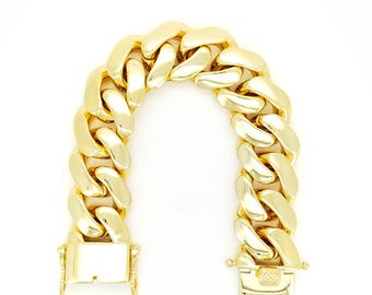 14K Gold Plated Monaco Cuban Link Bracelet - Unisex Statement Jewelry
