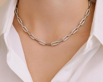 Collar con clip de papel chapado en oro de 14 quilates: moissanita o diamante de laboratorio, plata de ley
