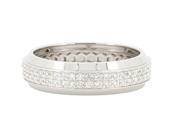 14K Gold Plated Silver Ring: Lab-Grown Diamond Wedding Band, CNC Geometric Design