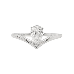 1/2CTW Pear Lab Grown Diamond Platinum Chevron V Ring: Solitaire Engagement