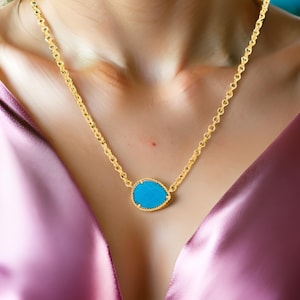 Blue Turquoise Pear Pendant Necklace: 14K Gold-Plated Silver