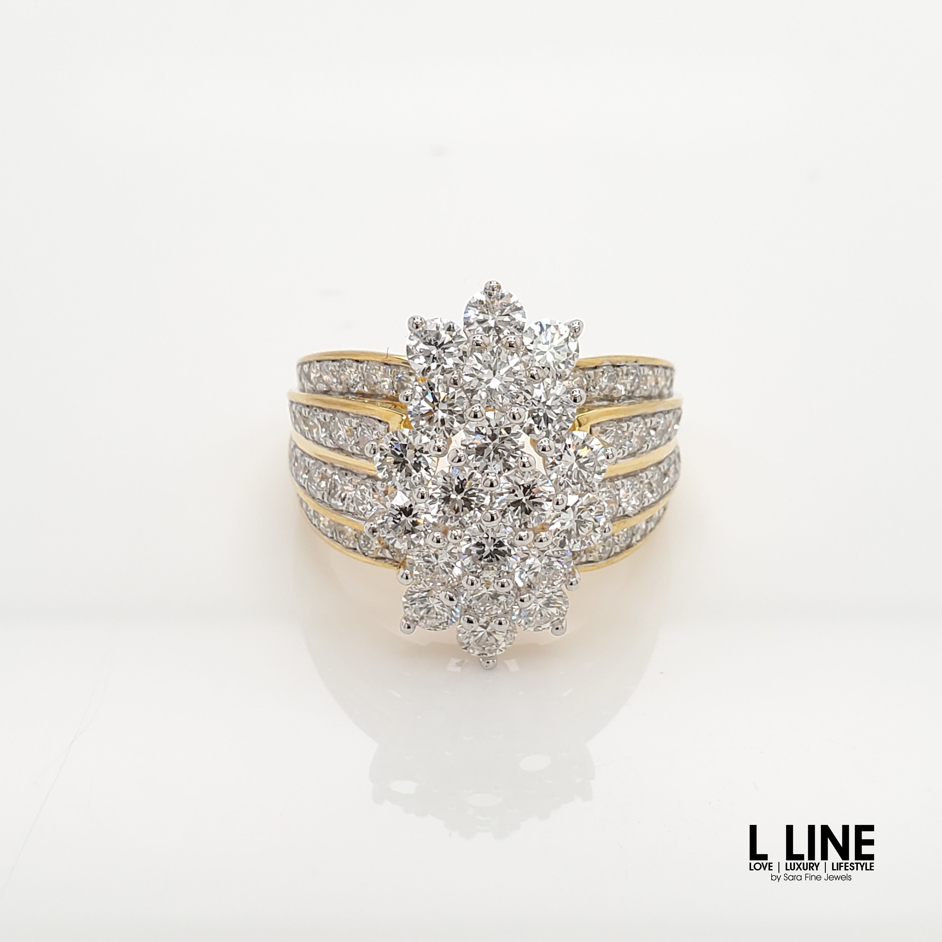 Anillo nupcial de racimo de moissanita de 3 quilates: plata de ley bañada en oro de 14 quilates
